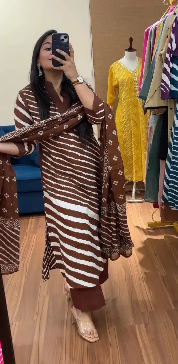 Brown_Cotton_Straight_Printed_Kurta_Set_For_Women