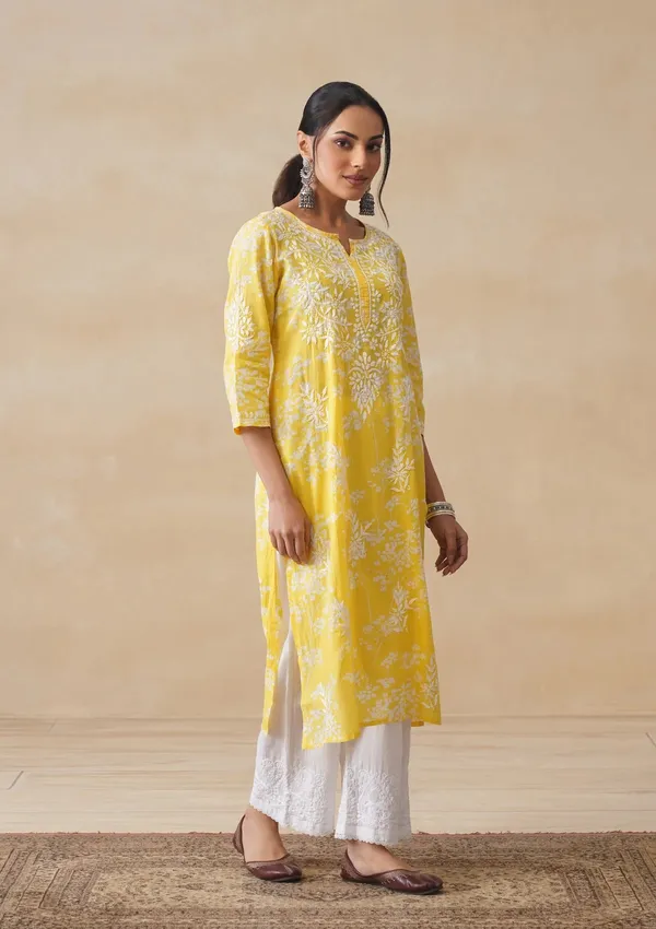 Yellow_Cotton_Straight_Floral_Print_Kurta_Set_For_Women