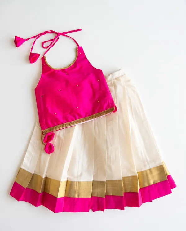 Hot_Pink_Silk_Cotton_Halter_Neck_Top_And_Skirt_For_Girls