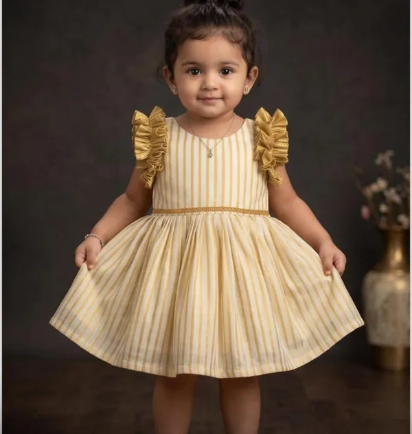 Golden_Tissue_Silk_Striped_Frock_For_Girls