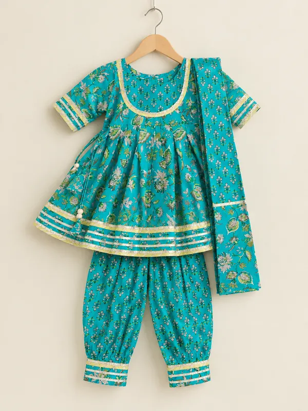 Turquoise_Cotton_Printed_Harem_Set_For_Girls