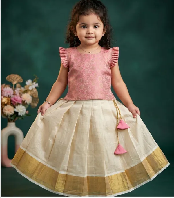 Pink_Golden_Brocade_Tissue_Silk_Top_And_Skirt_For_Girls