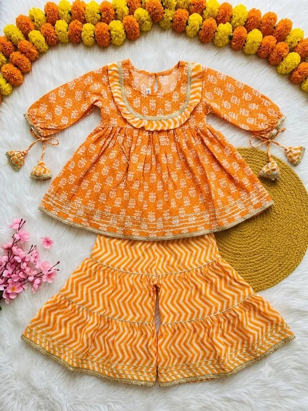 Orange_Printed_Anarkali_Sharara_Set_for_Girls