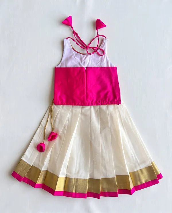 Hot_Pink_Silk_Cotton_Halter_Neck_Top_And_Skirt_For_Girls