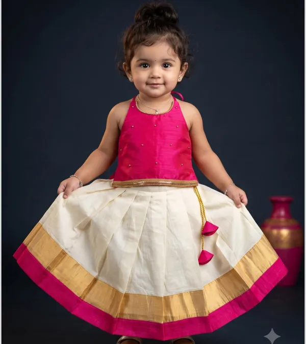 Hot_Pink_Silk_Cotton_Halter_Neck_Top_And_Skirt_For_Girls