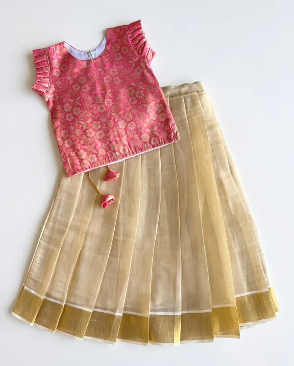 Pink_Golden_Brocade_Tissue_Silk_Top_And_Skirt_For_Girls