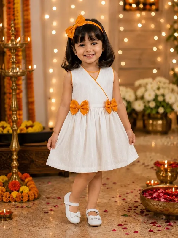 White_Laurex_Soft_Cotton_With_Silver_Line_Frock_For_Girls