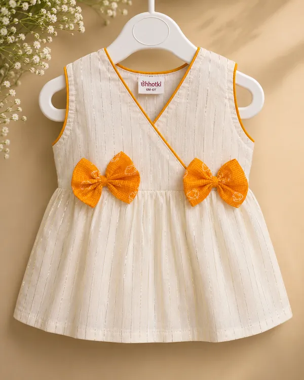 White_Laurex_Soft_Cotton_With_Silver_Line_Frock_For_Girls