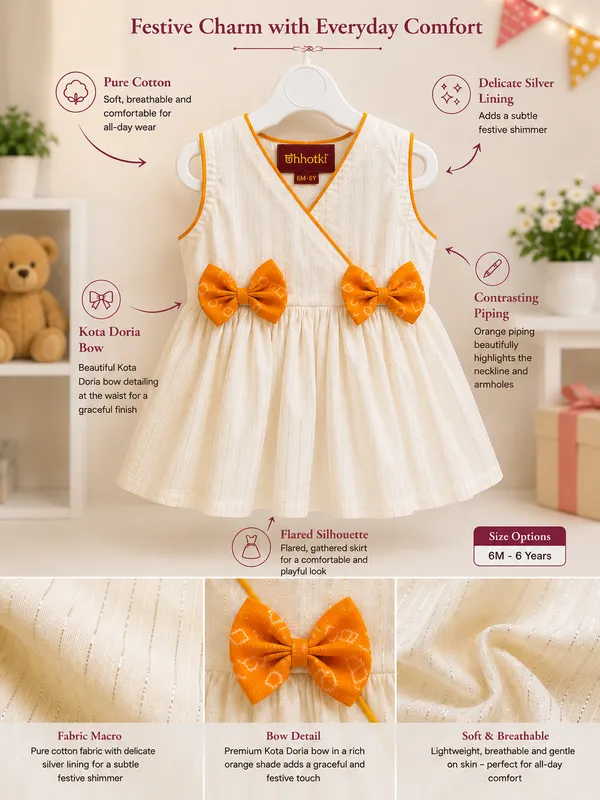 White_Laurex_Soft_Cotton_With_Silver_Line_Frock_For_Girls