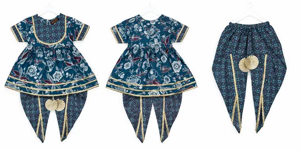Dark_Blue_Cambric_Cotton_Printed_Ethnic_Frock_Dhoti_Set_For_Girls