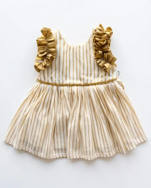 Golden_Tissue_Silk_Striped_Frock_For_Girls