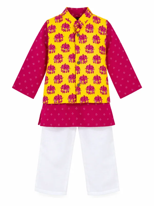 Boys_3-Piece_Festive_Pink__and_Yellow_Elephant_Print_Nehru_Jacket_Kurta_Pajama