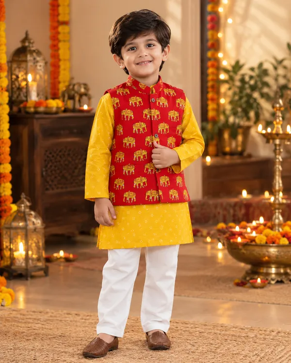Boys_3-Piece_Festive_Red_and_Mustard_Yellow_Elephant_Print_Nehru_Jacket_Kurta_Pajama