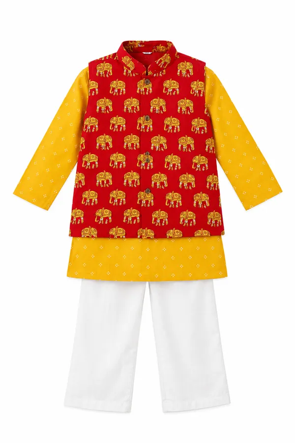 Boys_3-Piece_Festive_Red_and_Mustard_Yellow_Elephant_Print_Nehru_Jacket_Kurta_Pajama
