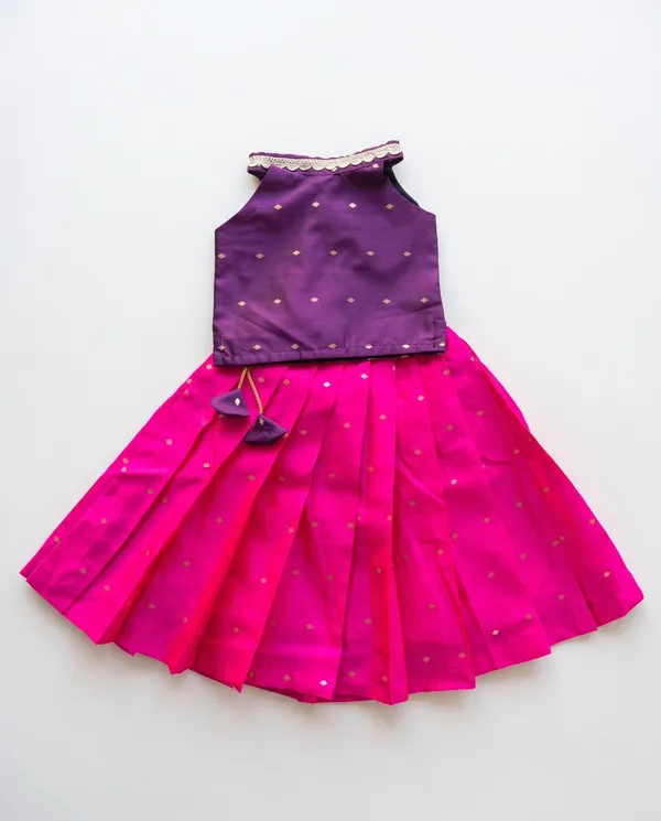 Hot_Pink_Violet_Silk_Ethnic_Lehenga_Set_For_Girls