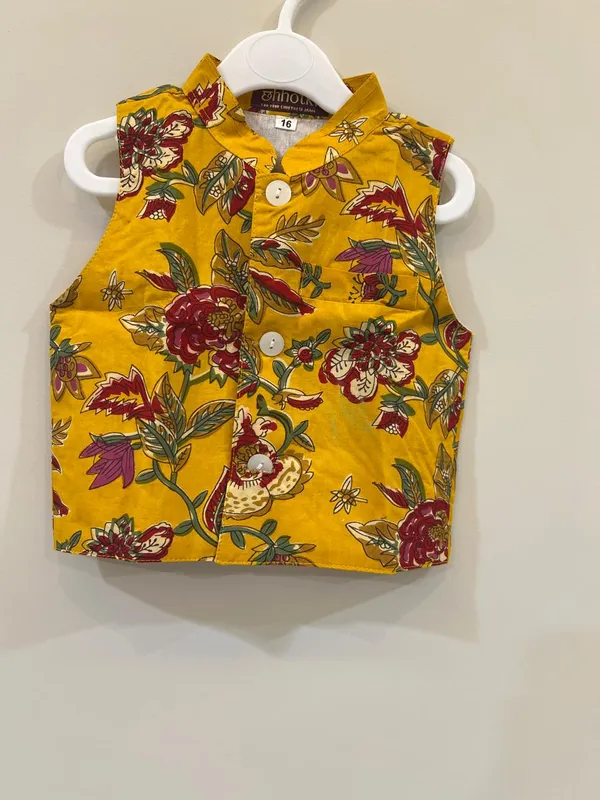 Mustard_Cambric_Cotton_Printed_Kurta_Waistcoat_Set_For_Boys