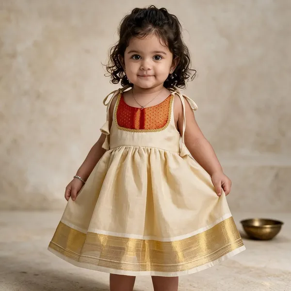 Cream_Red_Brocade_Cotton_Ethnic_Frock_For_Girls