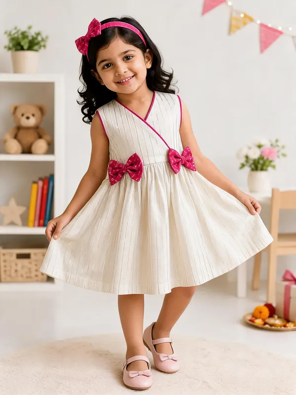 White_Laurex_Soft_Cotton_With_Silver_Line_Frock_For_Girls