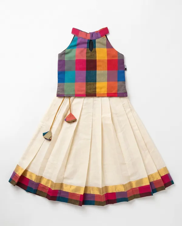 Multicolour_Madras_Check_Cotton_Halter_Neck_Lehenga_Choli_For_Girls