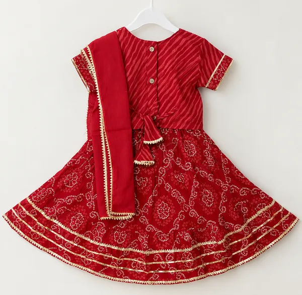 Red_Cambric_Cotton_Bandhni_Printed_Lehenga_Choli_Set_For_Girls