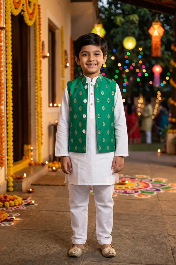 Turquoise_Silk_Cotton_Ethnic_Koti_Set_For_Boys