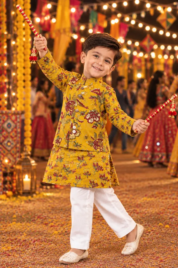Mustard_Cambric_Cotton_Printed_Kurta_Waistcoat_Set_For_Boys