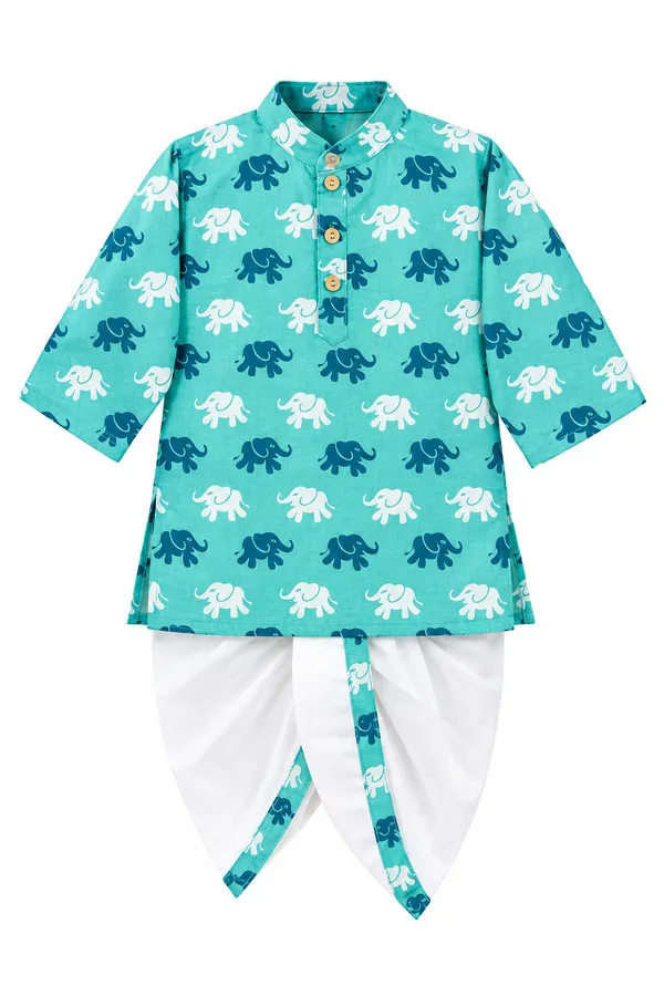 Turquoise_Cotton_Printed_Dhoti_Set_For_Baby_Boys