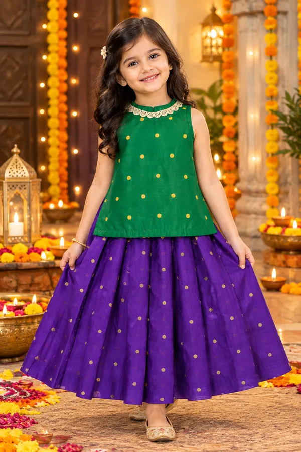 Purple_Green_Silk_Flared_Top_And_Skirt_For_Girls