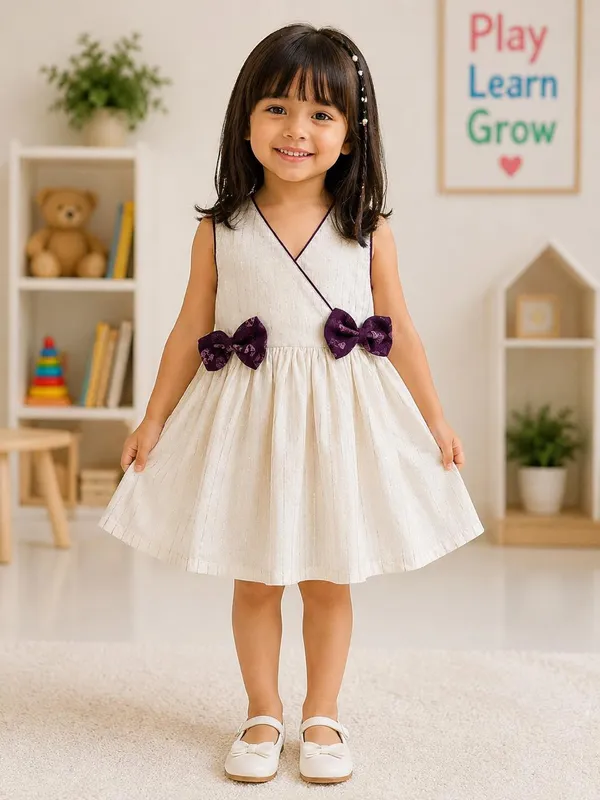 White_Purple_Laurex_Cotton_Silver_Line_Frock_For_Girls