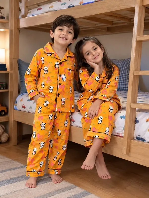 Orange_Cotton_Panda_Printed_Night_Suit_For_Kids