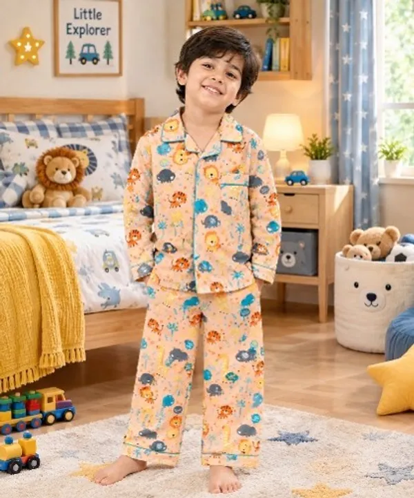 Peach_Cotton_Printed_Night_Suit_For_Kids