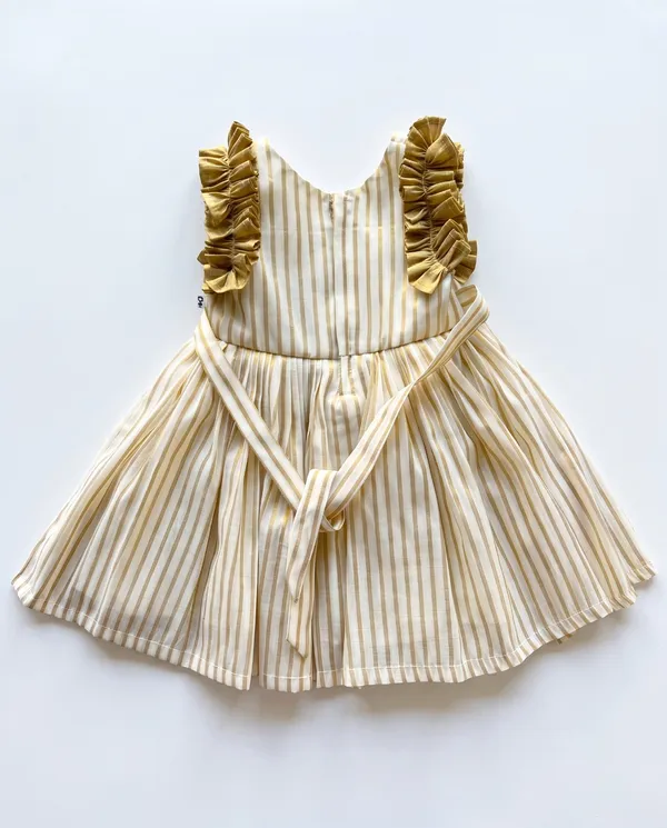 Golden_Tissue_Silk_Striped_Frock_For_Girls