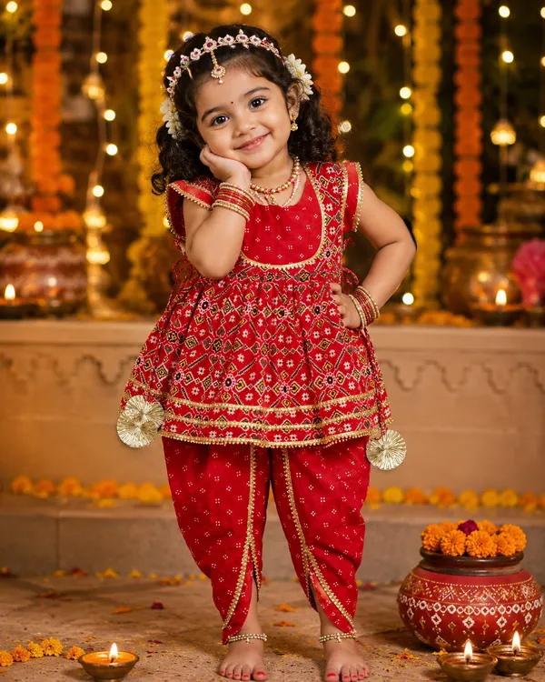 Red_Cambric_Cotton_Ethnic_Dhoti_Set_For_Girls