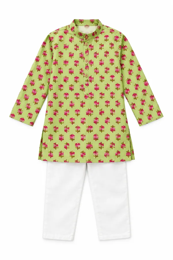 Pista_Colour_Kurta_set_with_Pink_Lotus_motif