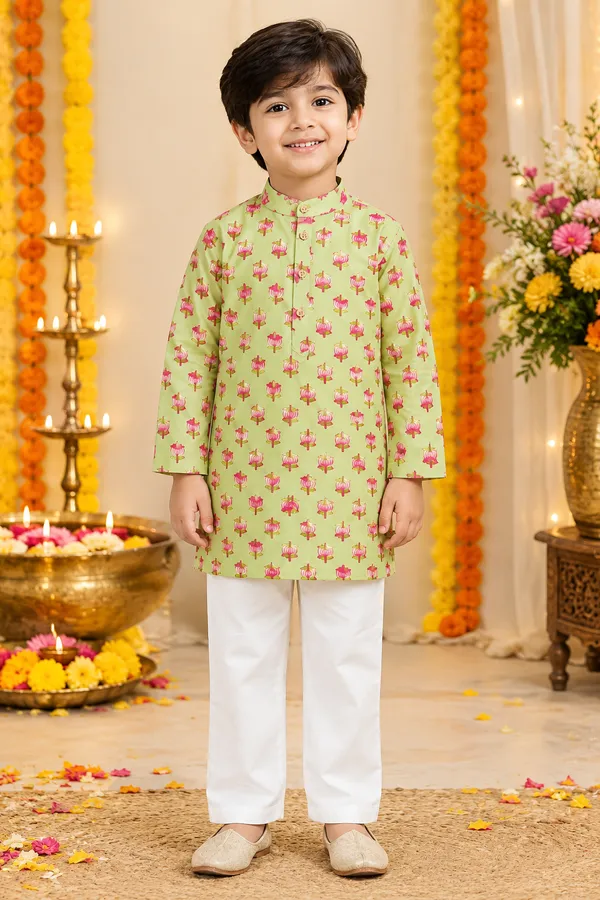 Pista_Colour_Kurta_set_with_Pink_Lotus_motif