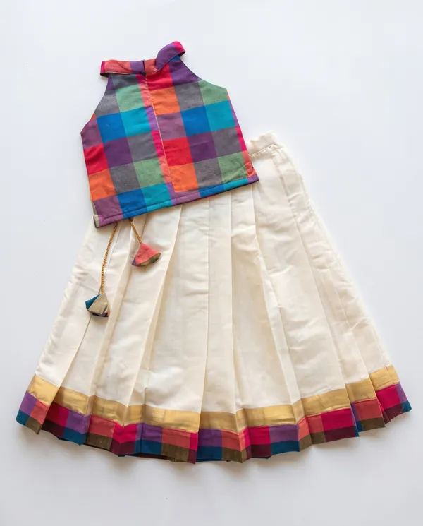 Multicolour_Madras_Check_Cotton_Halter_Neck_Lehenga_Choli_For_Girls