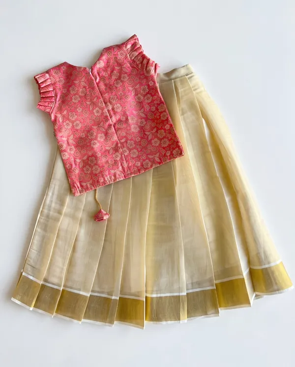 Pink_Golden_Brocade_Tissue_Silk_Top_And_Skirt_For_Girls