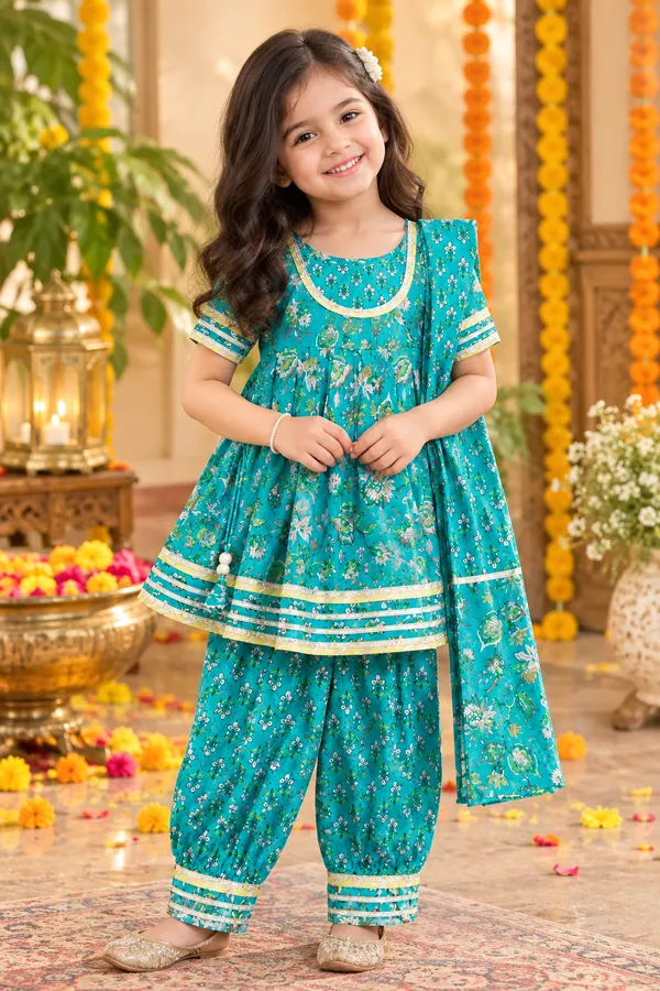 Turquoise_Cotton_Printed_Harem_Set_For_Girls