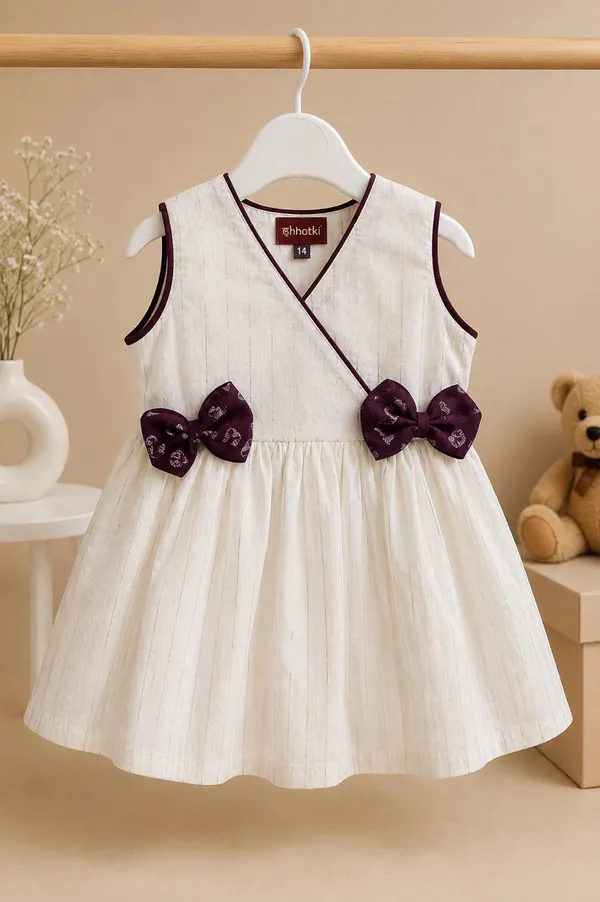 White_Purple_Laurex_Cotton_Silver_Line_Frock_For_Girls