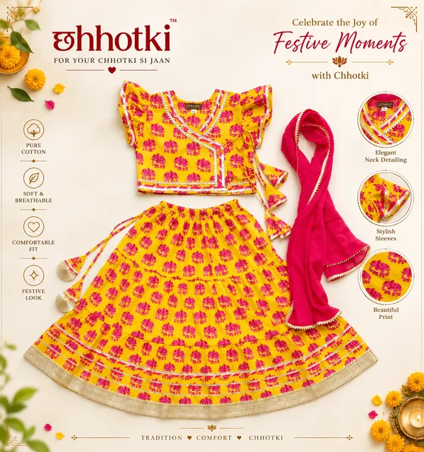 Yellow_Pink_Cambric_Cotton_Angrakha_Lehenga_Choli_For_Girls