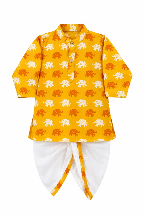 Yellow_Orange_Cotton_Printed_Dhoti_Set_For_Baby_Boys