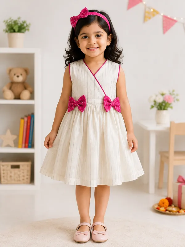 White_Laurex_Soft_Cotton_With_Silver_Line_Frock_For_Girls