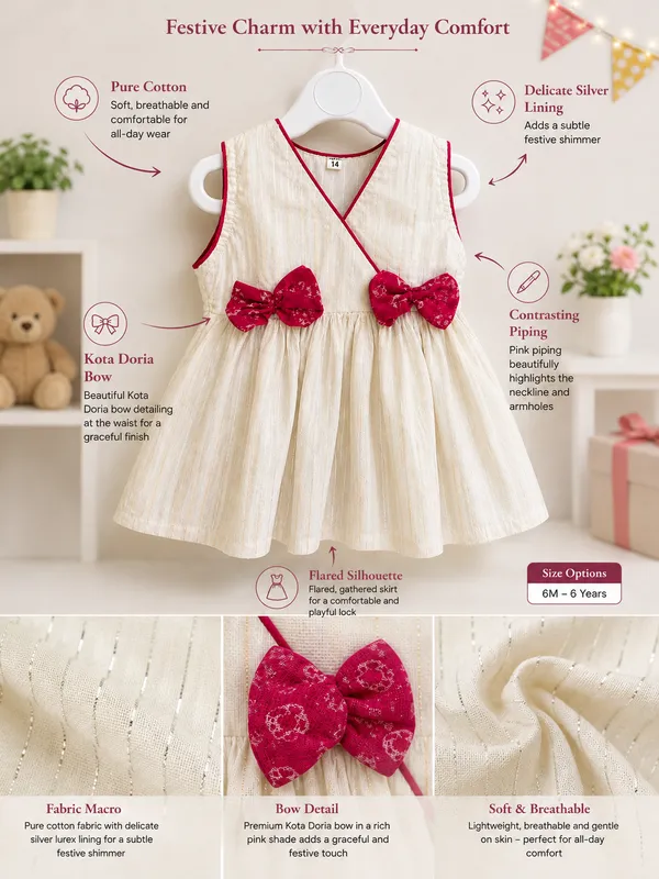 White_Laurex_Soft_Cotton_With_Silver_Line_Frock_For_Girls