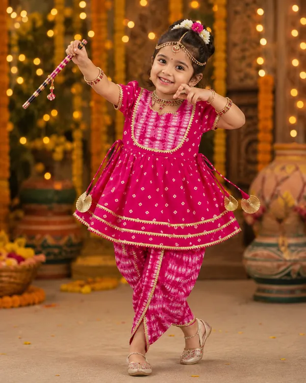 Pink_Cambric_Cotton_Ethnic_Dress_And_Dhoti_Set_For_Girls