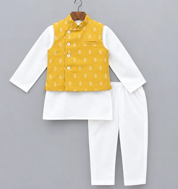 Pale_Yellow_Silk_Cotton_Ethnic_Koti_Set_For_Boys