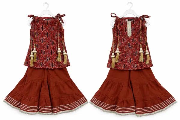 Brick_Red_Brown_Cotton_Printed_Flared_Sharara_Set_For_Girls