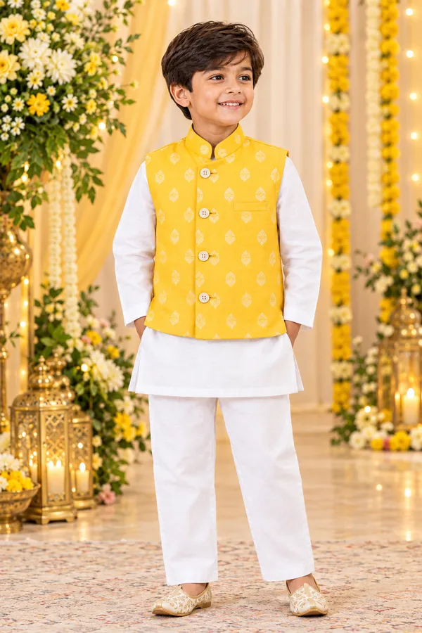 Pale_Yellow_Silk_Cotton_Ethnic_Koti_Set_For_Boys