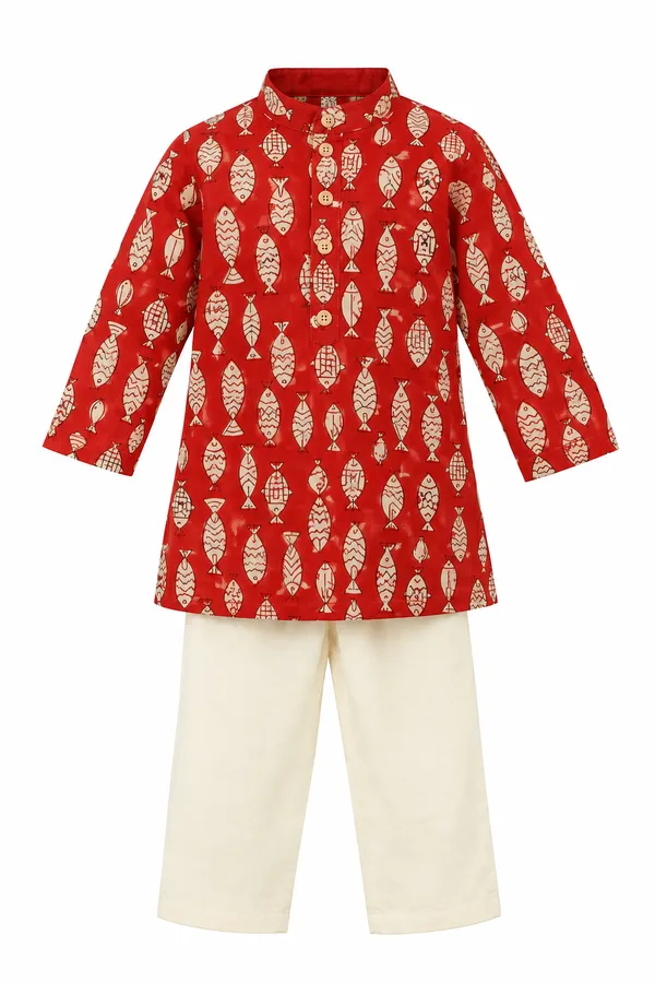 Red_Fish_Motif_Kurta_Set_For_Boys