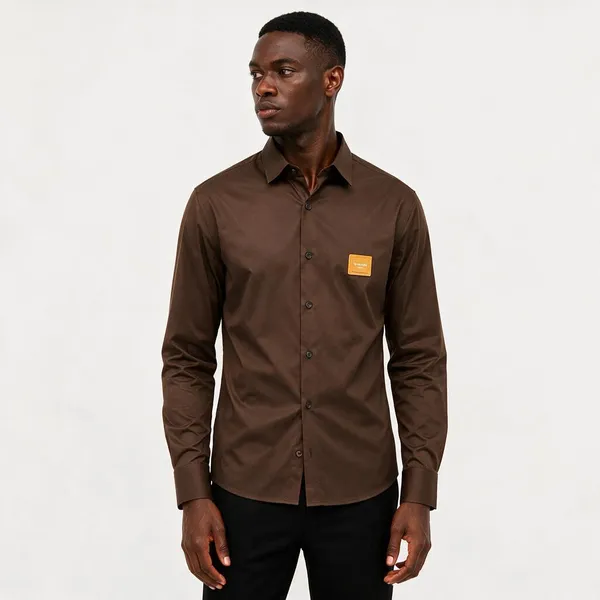 Balmain_Paris_Front_Metal_Logo_And_Leather_Patch_Coco_Brown_Shirt_Big_Size