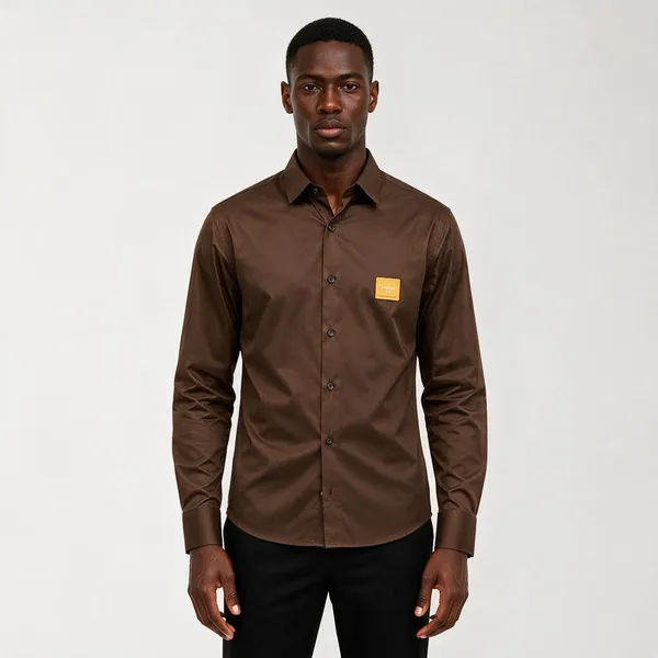 Balmain_Paris_Front_Metal_Logo_And_Leather_Patch_Coco_Brown_Shirt_Big_Size